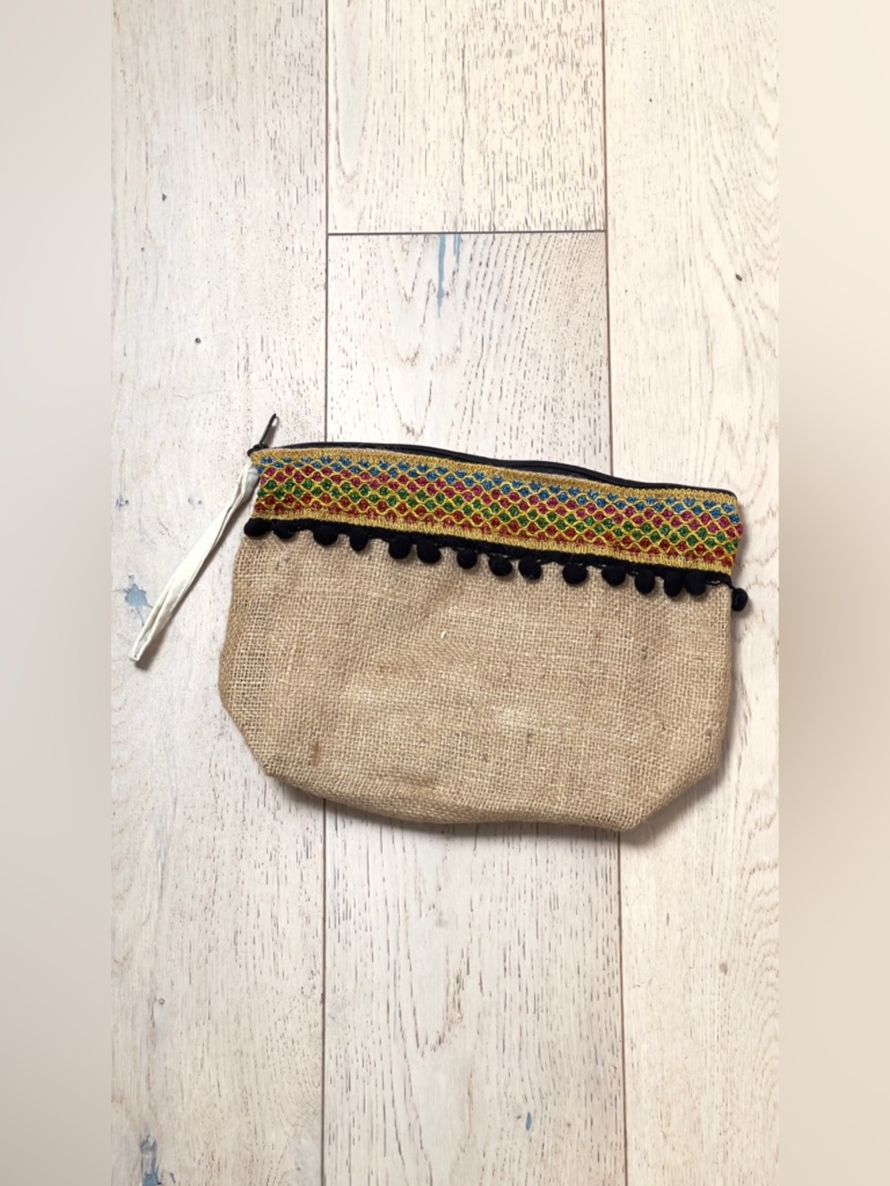 Natural Jute Pouch with Multicolor Trim
